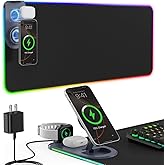 15W Wireless Charging Mouse Pad with Phone Holder&20W Power Adapter, RGB Gaming Mouse Pad, 15 Lights Mode 31.5"x15.75" XXL Large Desk Pad,Ultra-Smooth Surface,Non-Slip Rubber Base