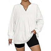 AlvaQ Plus Size Sweatshirts for Women Oversized Casual Long Sleeve V Neck Tops Fashion Outfits Clothes L-4X