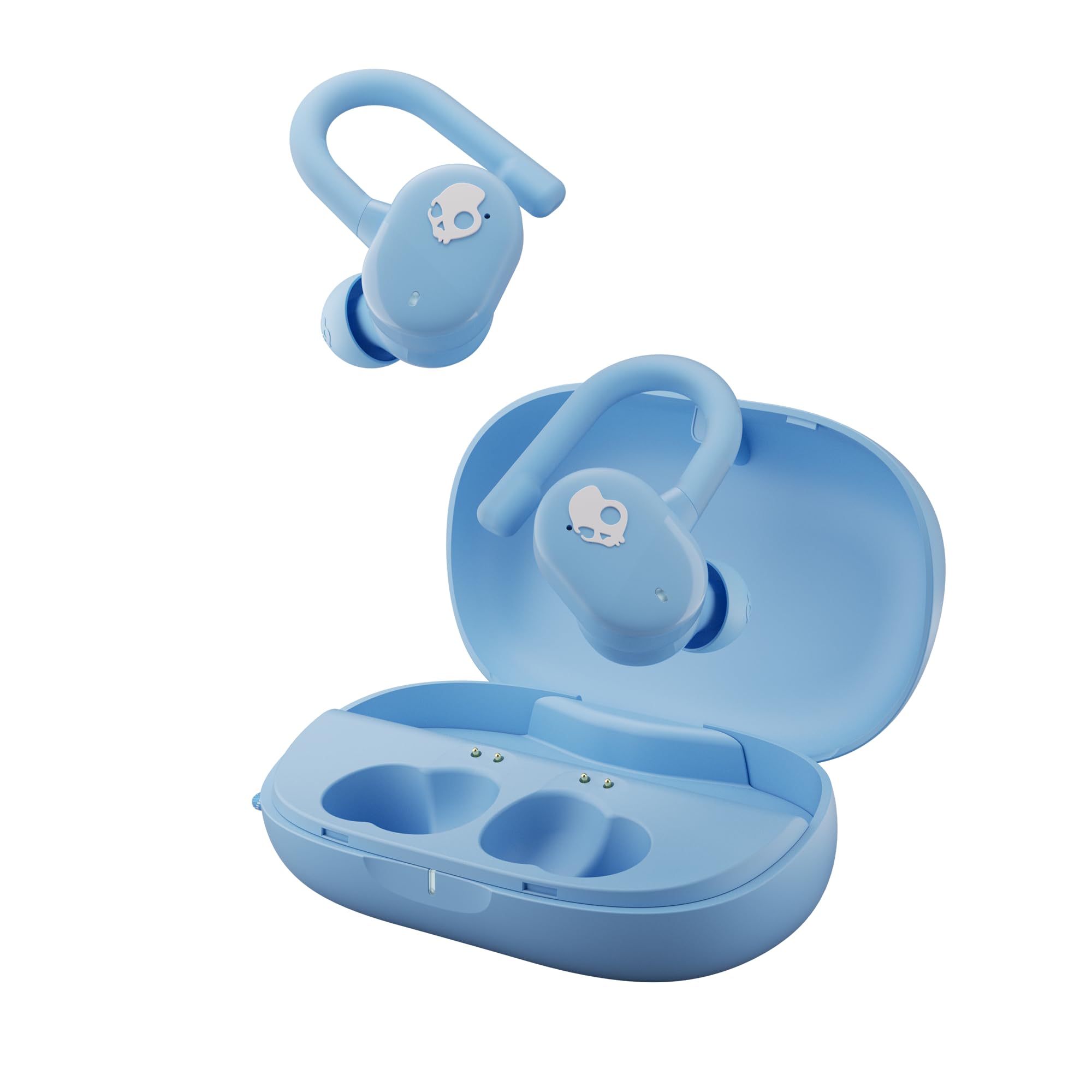 Skullcandy Push Play Active Wireless Earbuds, Bluetooth Headphones, Noise Isolating Fit, 34 Hrs Battery, Secure-Fit Over-Ear Hanger, Sweat Water Resistant, Microphone for iPhone Android – Preppy Blue