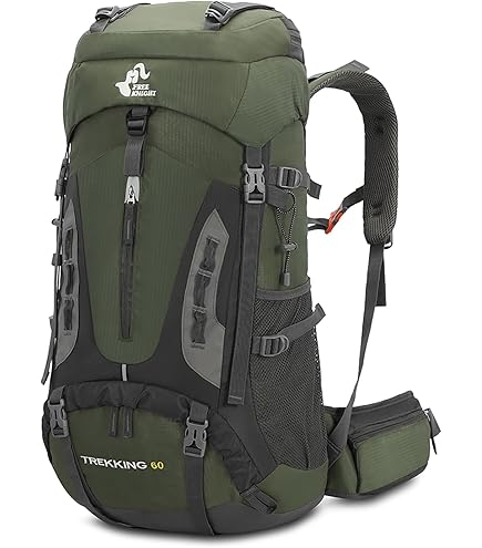 Hiking backpack 65L - Hiking backpack with waterproof rain shield - suitable for hiking, travel and camping, Khaki