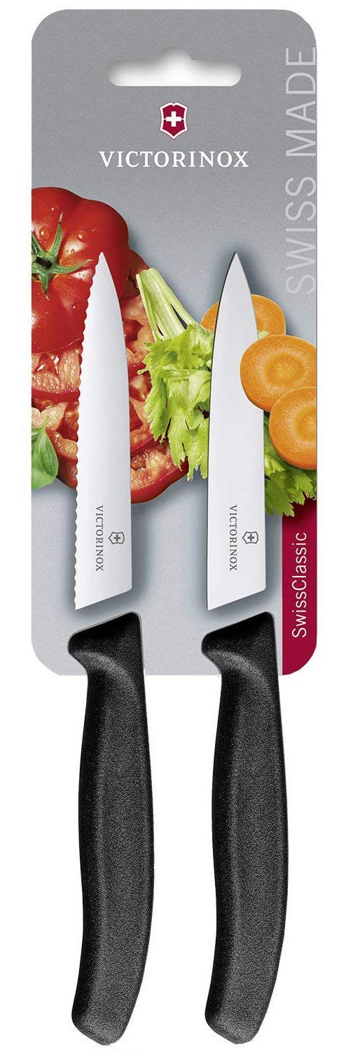 Victorinox Swiss Classic, Tomato and paring knife set, 2-piece, Extra sharp blade, Plastic handle, Stainless steel, Swiss Made, Black