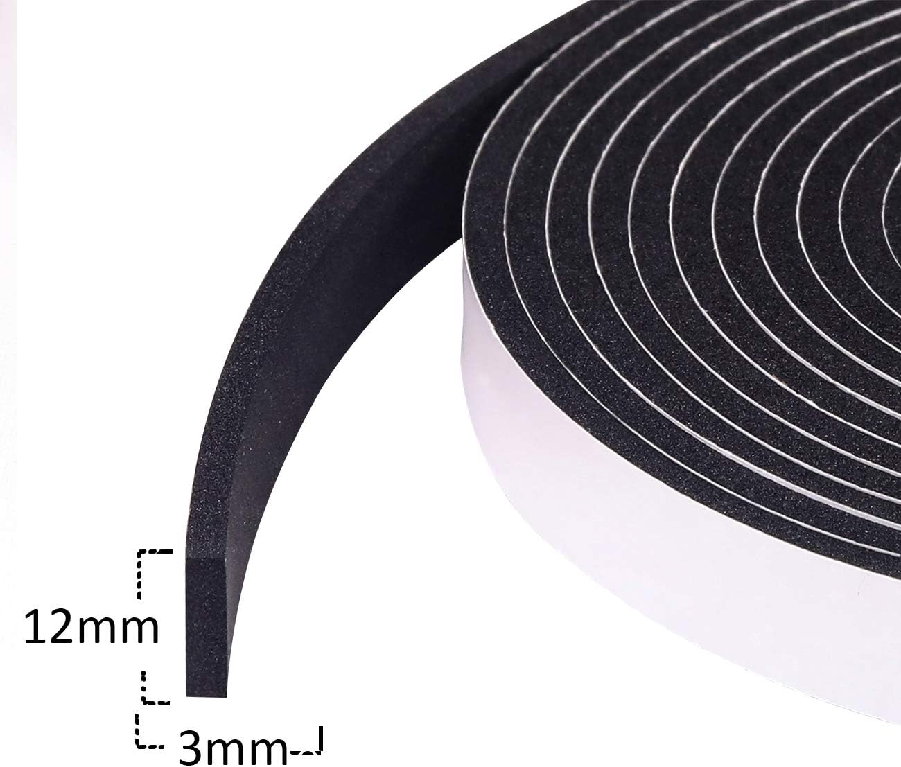 fowong Foam Strip, 3 Rolls 12 mm(W) x 3 mm(T) Total 15M Long, Door Sealing Strip, Self Adhesive Weather Strips - Image 4