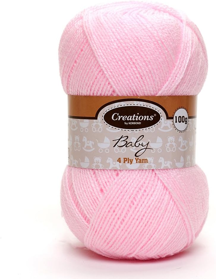 Korbond Creations 4ply Baby Acrylic yarn Pink 100g, 8 x 10 x 18 cm