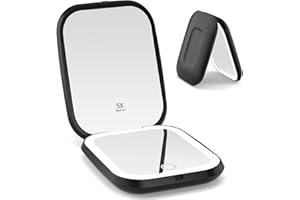 WOBSION Rechargeable 5X Magnification LED Travel Makeup Mirror,Dimmable Portable Compact Mirror for Pocket,Purses and Handbag
