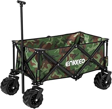 Amazon Enkeeo キャリーワゴン キャリーカート 組立て済み 大容量122l 耐荷重100kg 太いタイヤ 使用簡単 折り畳み 自立可能 収納バッグ付 アウトドア 荷物運び ゴミ捨て用 部活 運動会 キャンプ qなどに メーカー保証 Enkeeo キャリーカート