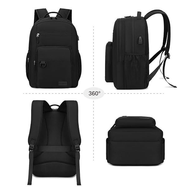 ECODUDO WATER RESISTENT BACKPACK FOR SCHOOL MEN AND WOMEN MULTI POCKETS COLLEGE BOOKBAG CASUAL TRAVEL DAYPACK (BLACK), EBDU2301