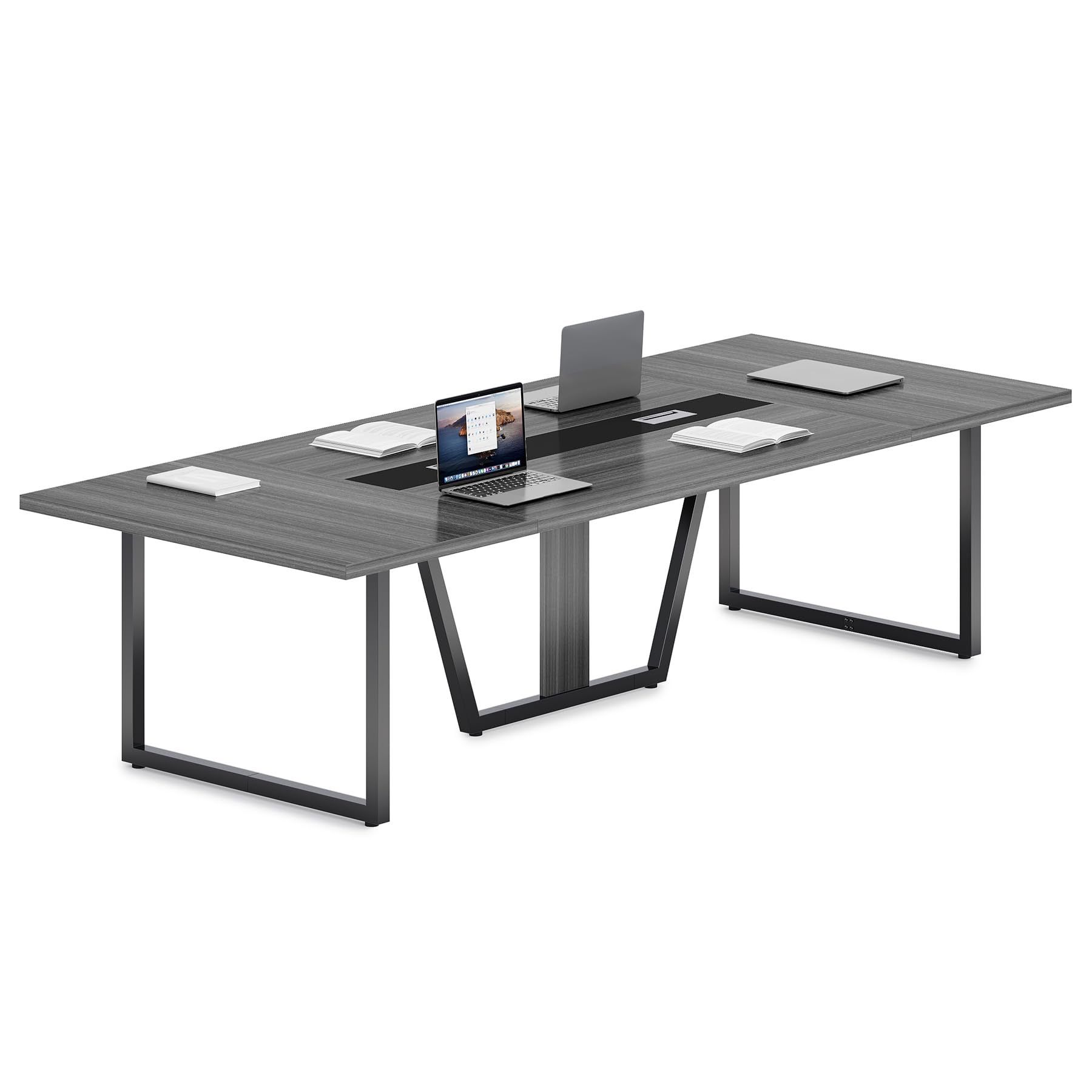 Photo 1 of *****PARTIAL SET/BOX 1 OF 2 ***** LITTLE TREE 8FT Conference Table for 10 People, Large Meeting Table, Modern Wooden Conference Room Tables with Cable Management, Business Style Training Tables with Strong Metal Legs for Office, Grey