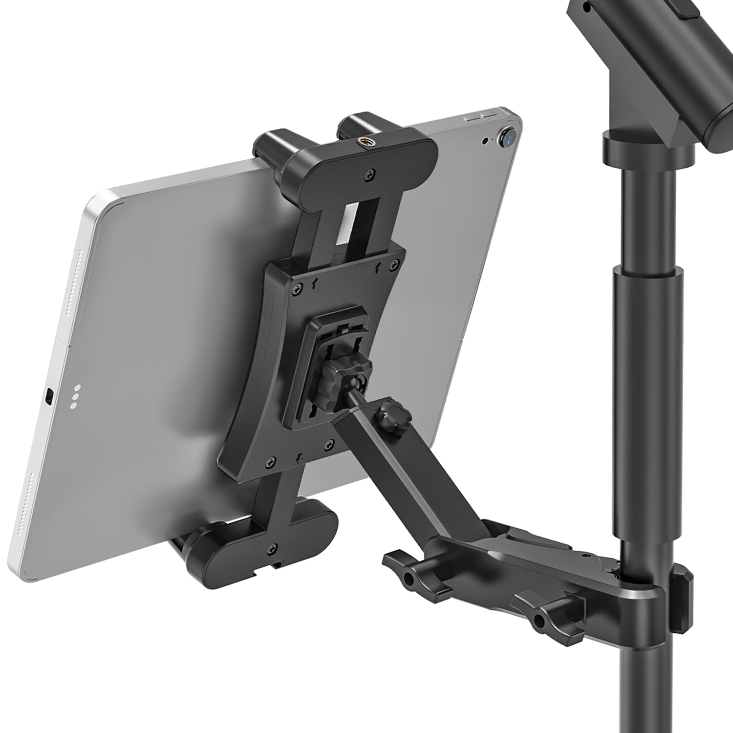 Jubor Tablet Microphone Stand, Tablet Holder for Microphone Stand 360° Swivel, iPad Mic Music Mount Phone Holder Compatible with iPad/Pro/Air/Mini And All Smartphone 4.7-13.5 Inches