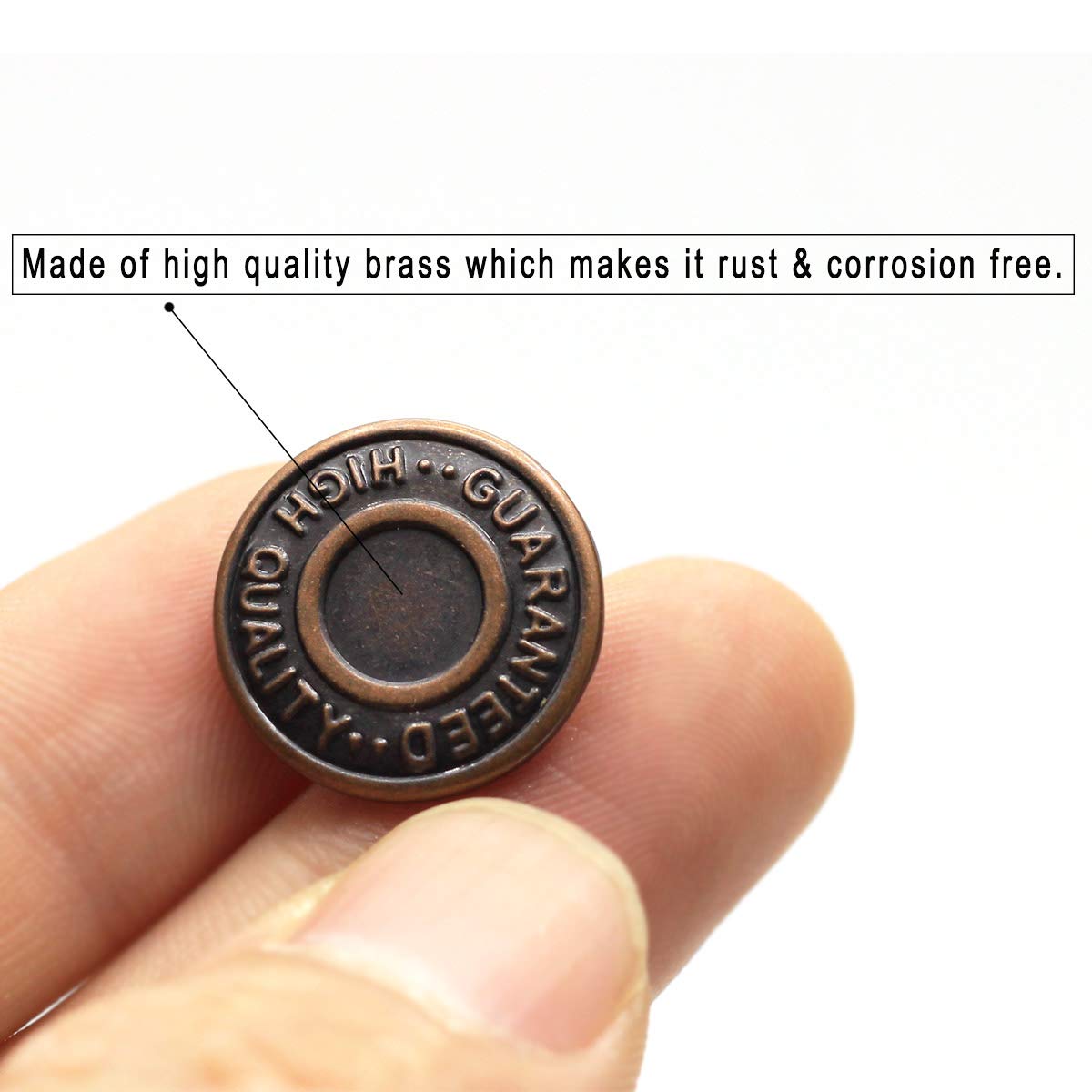 Enosea 17mm Brass Jeans Buttons, No Sew Metal Tack Buttons Replacement Kit (Red Copper)