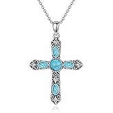 BETHZA Turquoise Cross Necklace 925 Sterling Silver Turquoise Gemstone Religious Cross Pendant Southwestern Navajo Jewelry for Women