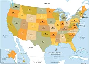 Amazon.com : US States Abbreviations Map - Laminated (36" W x 26.12" H