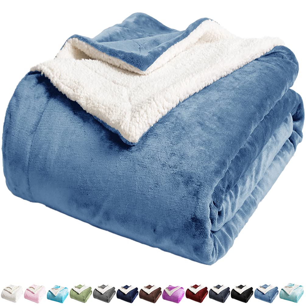 LBRO2M Sherpa Fleece Bed Blanket Queen Size,Super Soft Fuzzy Plush Warm Cozy Fluffy Microfiber Couch Throw Velvet Double Reversible Luxurious Blankets (Light Blue, Queen(90x90 Inches)) Image