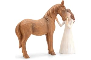 Vofstand Horse Gifts for Girls Women - Girl Embraces Horses Figurine Gifts for Horse Lovers Women Sculpted Hand-Painted Resin Decor Cowgirl Equestrian Gifts Stuff