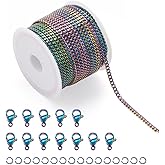 16.4Feet/5M Rainbow Curb Chain with 10Pcs Lobster Claw Clasps 20Pcs Jump Rings Soldered 304 Stainless Steel Twisted Curb Chain Link for DIY Necklace Bracelet Jewelry Making