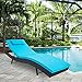SUNCROWN Outdoor Adjustable Lounge Chair, Patio Wicker Folding Chaise Lounge, Outdoor Couch Sofa Bed with Blue Cushion