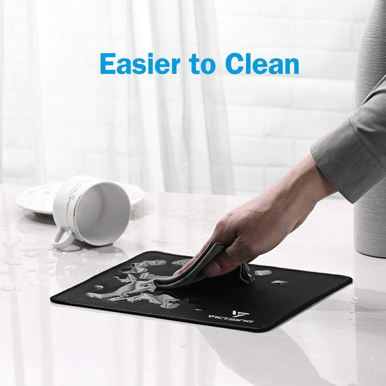 VicTsing Mouse Pad with Stitched Edge, Premium-Textured Mouse Mat, Non-Slip Rubber Base Mousepad for Laptop, Computer & PC, 10.2×8.3×0.08 inches, Black : Office Products