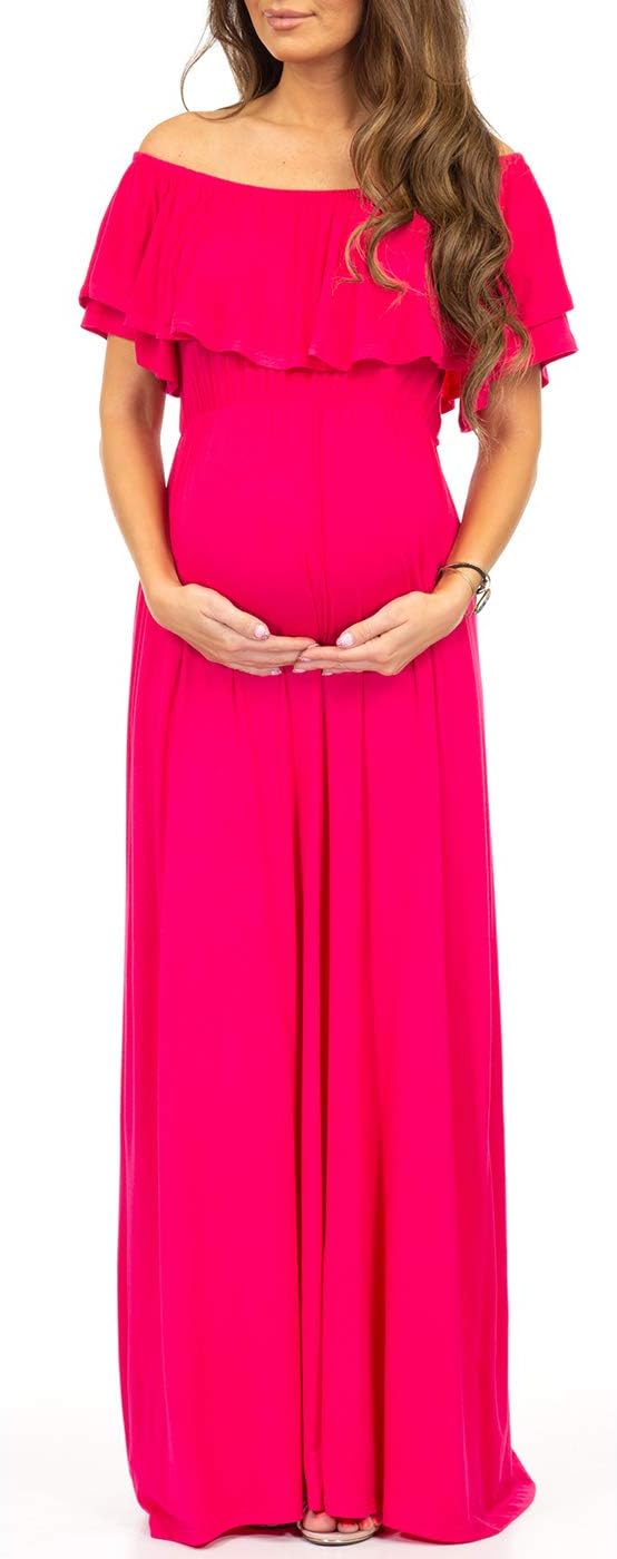 Open Shoulder Maternity Dress with Ruffles