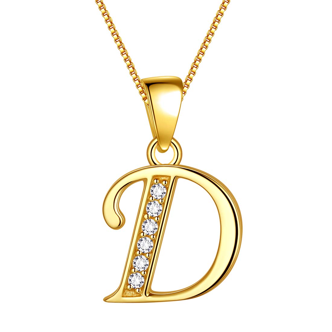 Aurora Tears Letter D Neckalce 925 Sterling Sliver 18K Gold Plated Initial D Alphabet Pendant with Cubic Zirconia Jewellery Dating Gifts for Women DP0045D-Y — image 1