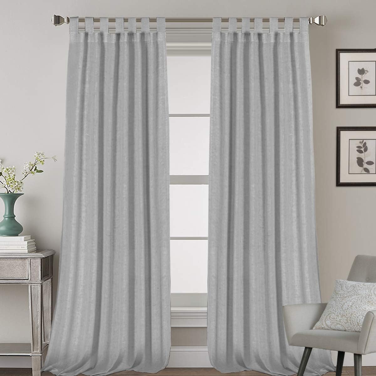 2 Pack Ultra Luxurious High Woven Linen Elegant Curtain Panels Light Reducing Privacy Panels Drapes, Tab Top Curtain Set, Extra Long 52x108-Inch, Dove