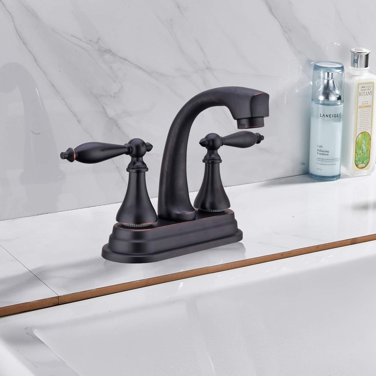 Bathroom Sink Faucet 4 Inch 2 Hole Center Oil Rubbed Bronze 2 Handle Lavatory Mixer Tap Deck Mount Centerset - - 