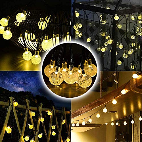 Solar Lichterkette Aussen, 30Leds Kristall Kugeln Außenlichterkette Warmweiß, Wasserdicht IP65 8Modi Außen Deko für Garten Balkon Terrasse Party