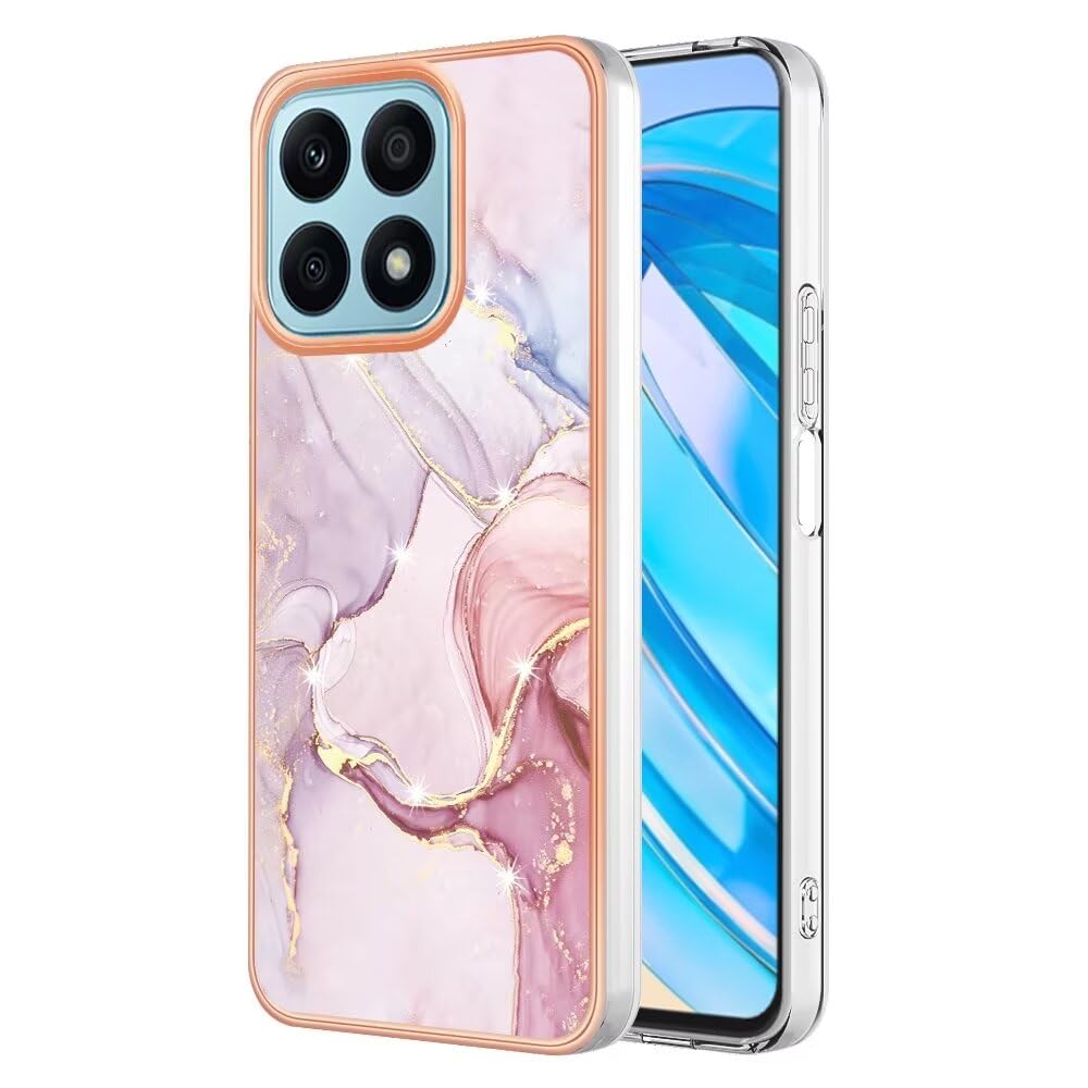 Dfjhure Honor X6b Case - Glitter Marble Design - Slim Soft TPU Silicone Shockproof Bumper Protective Rubber Phone Cover - Rose Gold