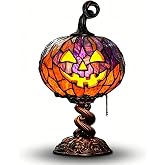 New Stained Glass Halloween Pumpkin Table Lamp, Vintage Jack-O-Lantern Night Light, Resin Desktop Decorative Ornament for Bedroom, Bookshelf, Fall & Spooky Season Decor