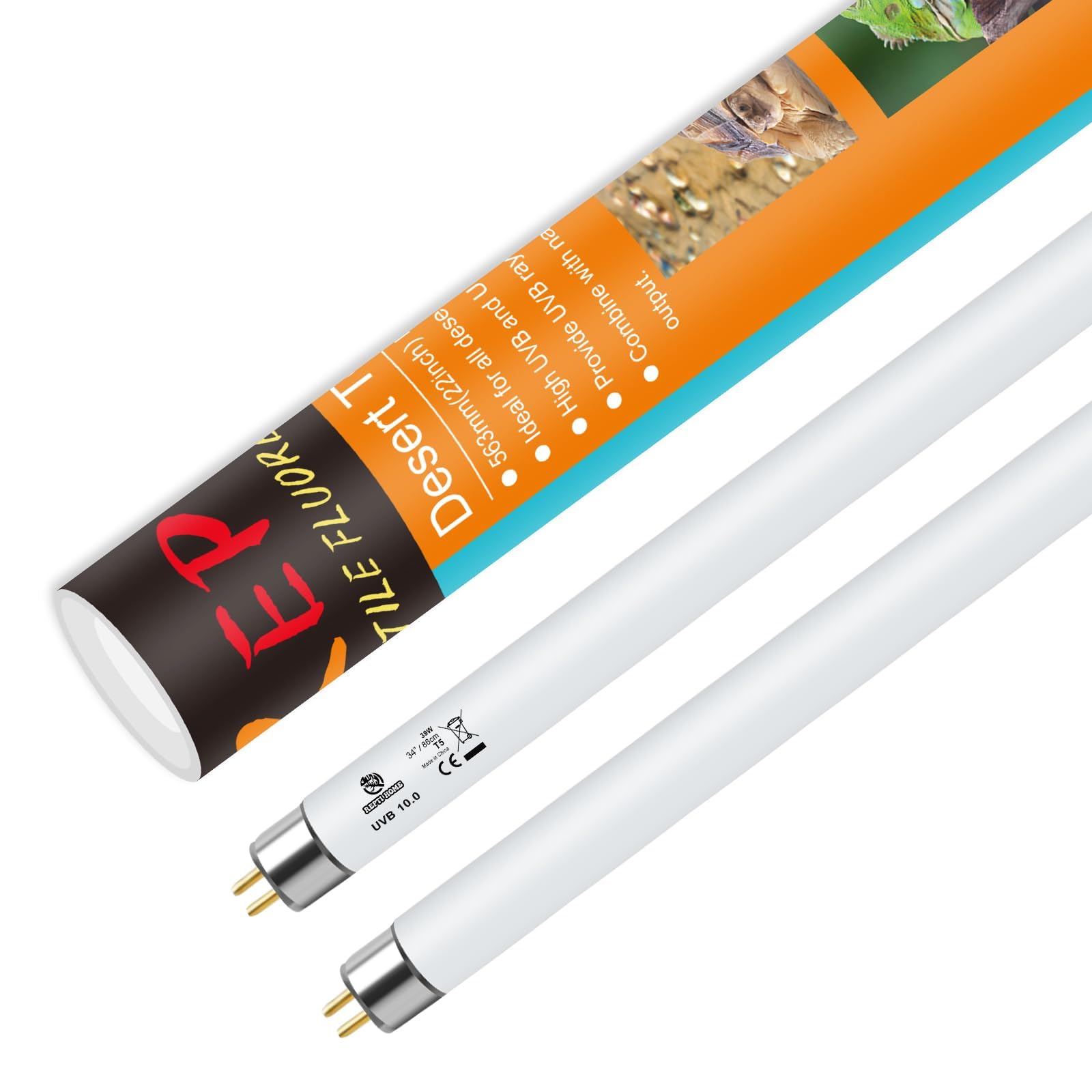 REPTI HOME T5 UVB Light Bulb 10.0, UVB Light Reptile Kit 39W 2Pack, Vivarium Light UVA UVB Lamp Bulb for Tortoise, Lizard, Snake, Bearded Dragon(86.3cm*1.6cm)