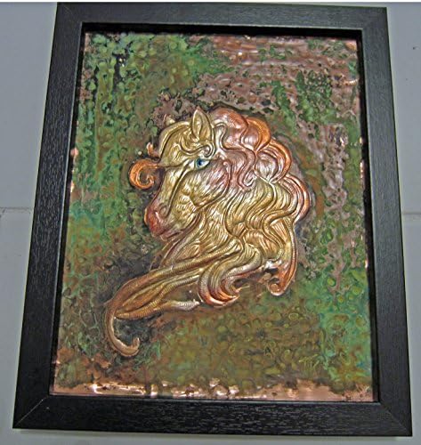 Original copper embossed and etched stylized Horses Head