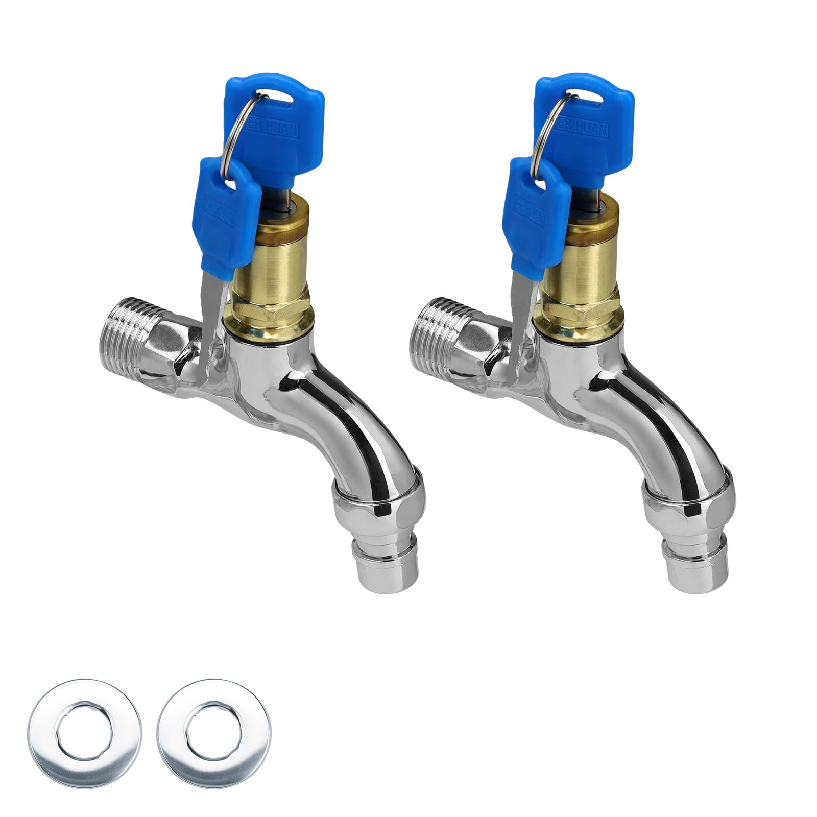 HERKINDNESS Anti-Theft Garden Tap, 2 Pieces Exterior with Lock, Zinc Alloy Water Tap with Lock to Prevent Water Waste