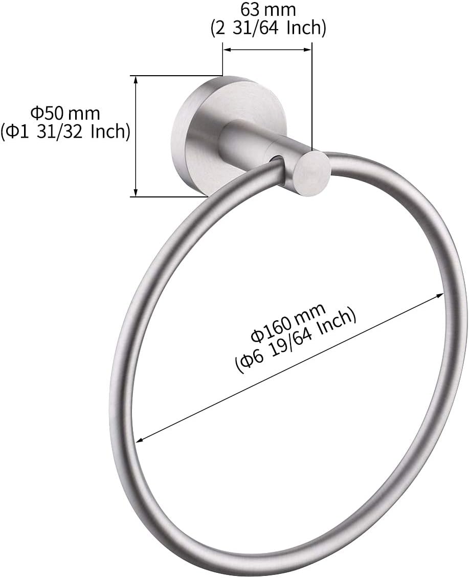 KES Bath Towel Holder Hand Towel Ring Hanging Towel Hanger Bathroom Accessories Contemporary Hotel Round Style Wall Mount SUS 304 Stainless Steel Brushed Finish, A2180DG-2 - - 