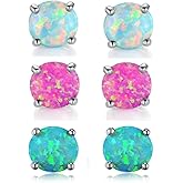 Stunning Rose Gold Plated Opal Studs, 18K Rose Gold Plated Opal Stud Earrings 6MM Round For Women