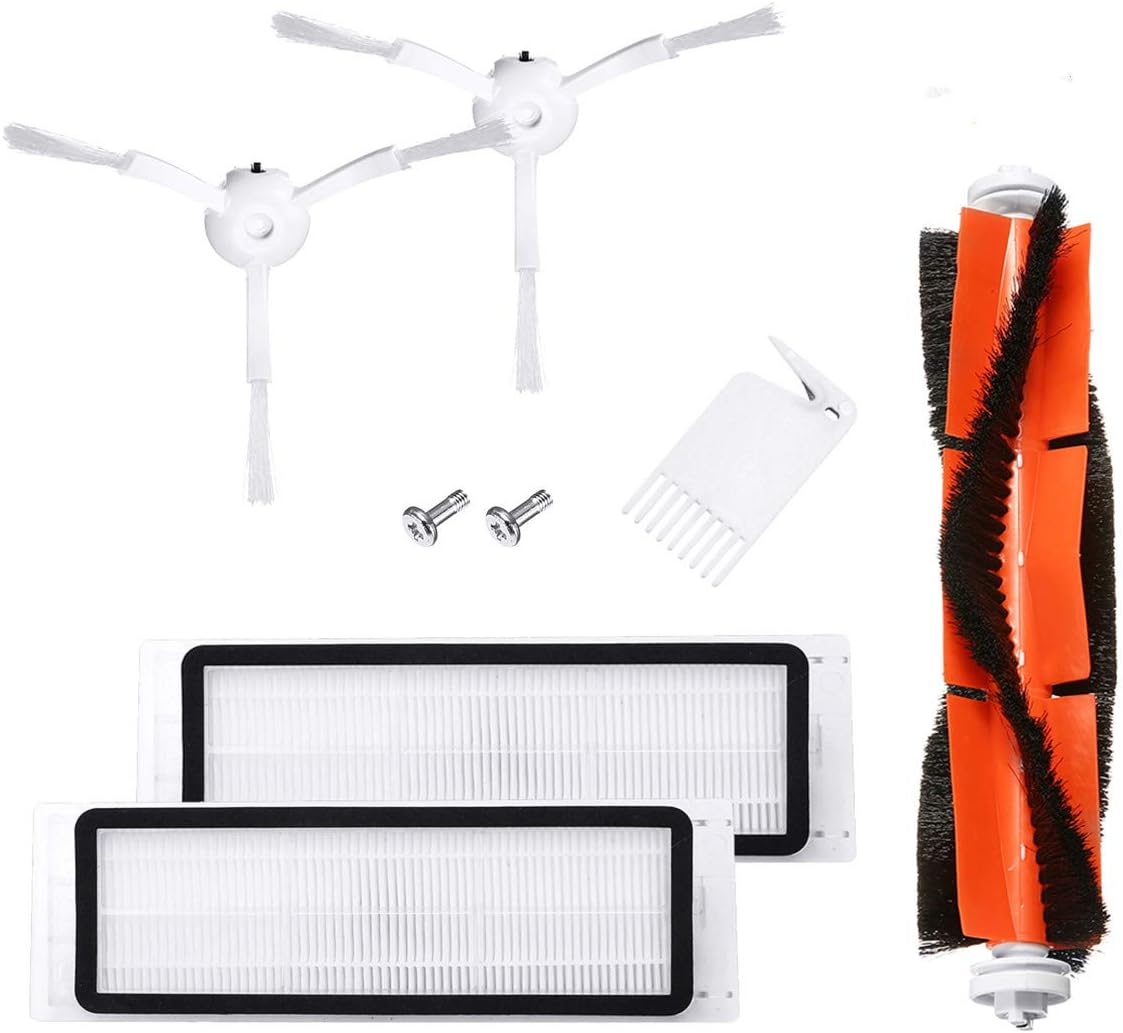 Charminer accessories vacuum robot (6 parts), 1 central brush + 2 side brush + 1 cleaning aid + 2 HEPA filters, vacuum cleaner parts Replacement for Xiaomi Mi Robot and Cleaner Roboroc