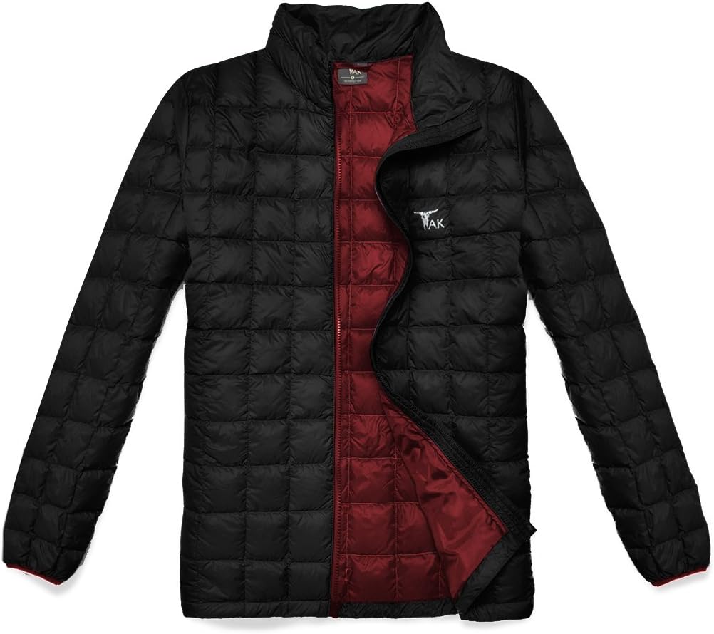 TAK Men's Puffer Down Jacket Packable Ultra Light Coat For Winter (L, Black - Grid)