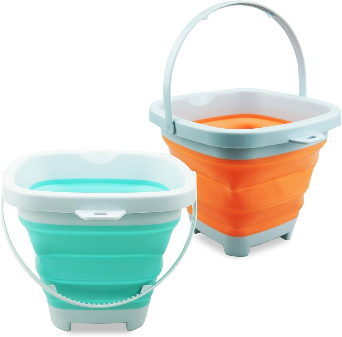X XIN·SHI Collapsible Sand Buckets Folding Silicone Plastic Bucket Soft Waterpot Mini Square Tub Cars Mini Food Outdoor Beach Bucket Toys for Boys, Girls,Toddlers, Kids, 2L(2PCS)