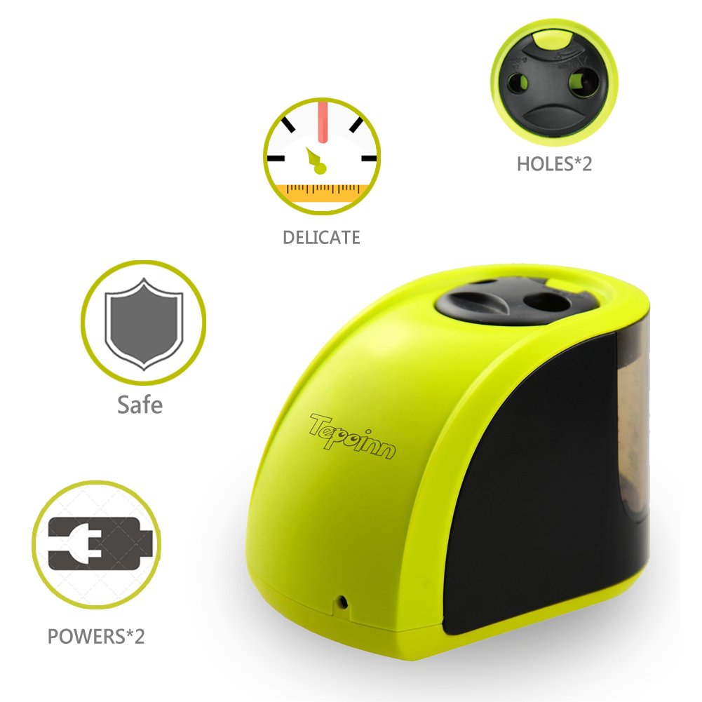 Tepoinn Electric Pencil Sharpener with 2 Holes Design for Different Size Pencils Multiple Charging Method Automatic Pencil Sharpener Perfect for Home Office School