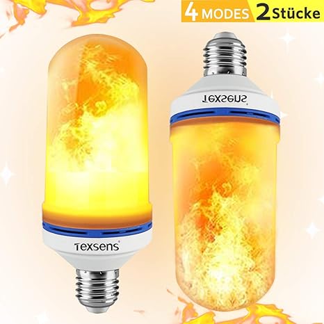 Flamme Glühbirne, Texsens Flammen Lampe Flammen Glühlampen Dekorative Leuchte Flackernde Glühbirne - LED E27 mit 4 Modi Feuer