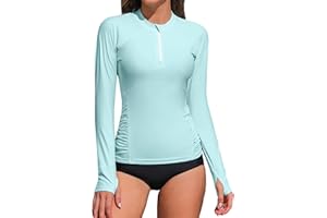 ATTRACO Women Rash Guard Long Sleeve Swimsuits UV UPF 50+ Zipper Swim Shirt Quick Dry Sun Shirts