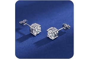 LOLVMVCHI Women Synthetic Diamond Earrings, 18K White Gold Plated Round Square Cubic Zirconia Hypoallergenic Studs Earrings