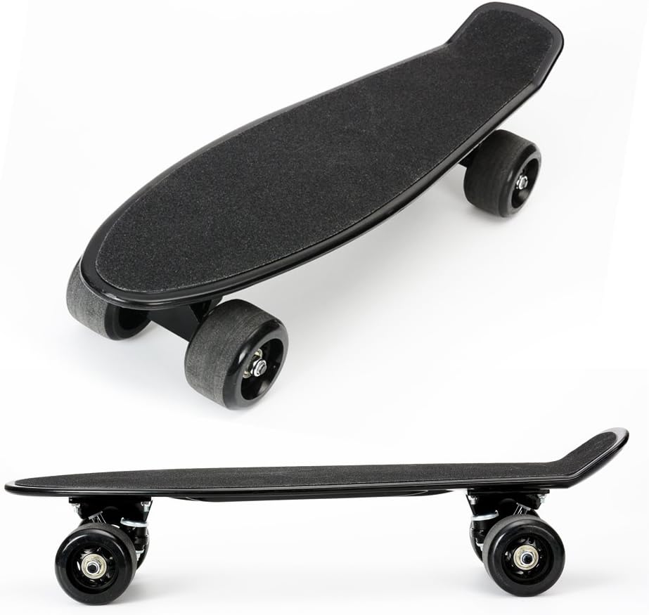 VIVINATURE 22 inch Complete Plastic Skateboard Standard Cruiser Skateboard with PU Wheels(Black)