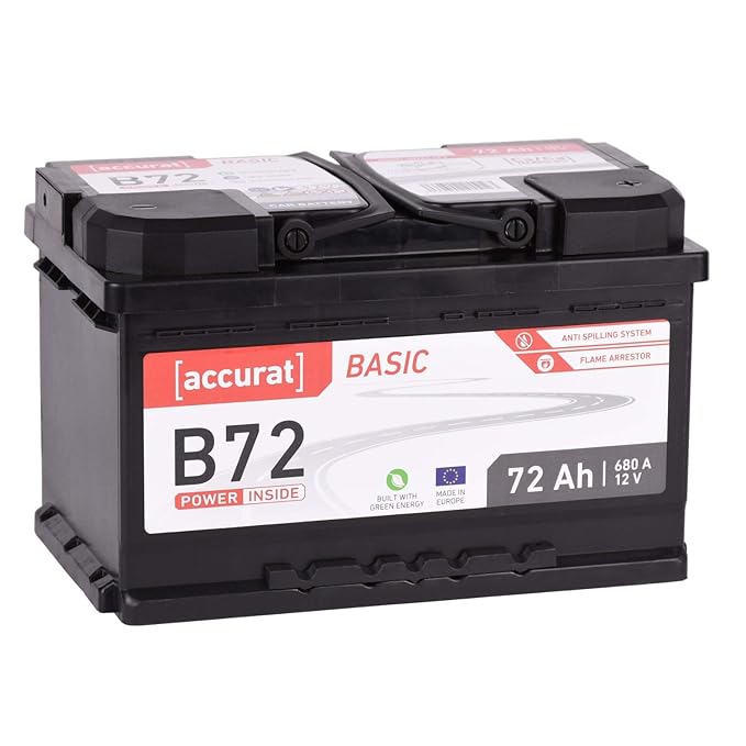 Accurat Autobatterie PowerCell 72Ah B72 Basic 12V 72Ah 650A Kaltstartkraft, Starterbatterie Blei-Säure Ca Technologie, hohe S