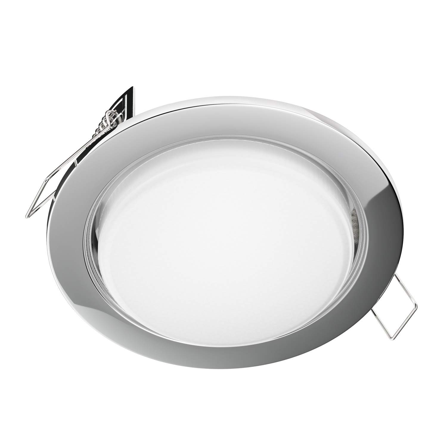 ledscom.de LED recessed Spotlight Zobe Flat GX53 Chrome Round 6,105W 560lm White 107mm Ø Bolt Circle 90mm Ø