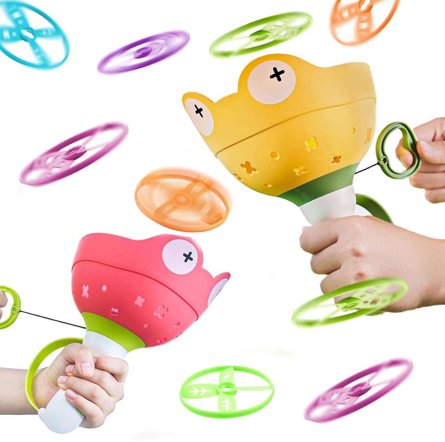 Photo 1 of Outdoor Toys, Flying Disc Launcher Toy, 2 Disc Launchers with 16 Discs, Outside Toys for Kids Ages 4-8, Fun Family Outdoor Game,Summer Gifts for Age 3 4 5 6 7 8 Year Old Boys Girls