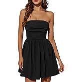Wenrine Women's Sexy Strapless Summer Mini Dress Sleeveless Smocked A Lined Bubble Wedding Club Party Dress