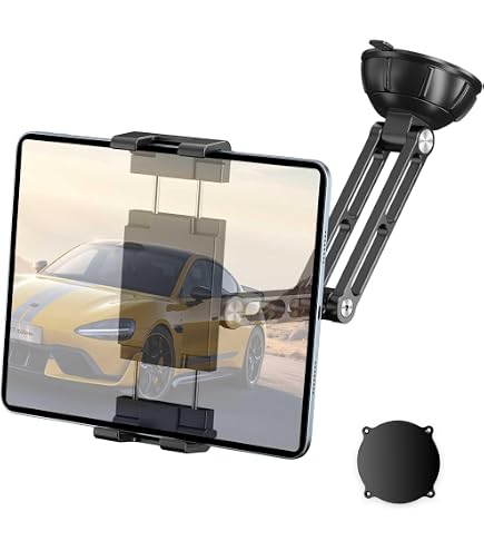 GDZN Truck Tablet Mount - Dual Knob Lock, Suction Cup, Metal Arm, For IPad, Galaxy Tab, 4-13" Devices