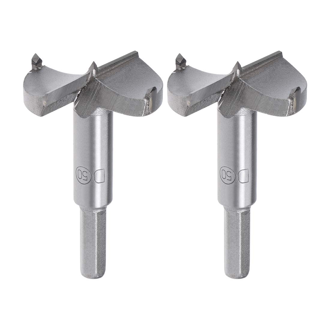 sourcing map Forstner Drill Bits 50mm, Tungsten Carbide Wood Hole Saw Auger Opener Woodworking Hinge Hole Drilling Boring Bit Cutter 2Pcs Gray with Case