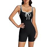 KIFOVEN Women's Bodycon Ribbed Square Neck Sleeveless Going Out Shorts Romper Jumpsuit
