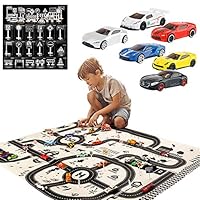 Ralos Cars Playmat, Washable Kids Road Traffic Carpet Play-mat, Portable City Life Map Carpet, Children Activities Floor Squares Mat with Cars Kit for Both Indoor and Outdoor