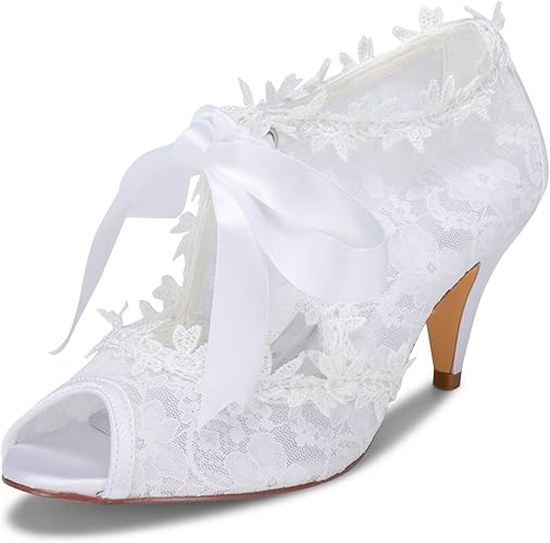 Jia Jia Women S Bridal Shoes 5949419 Peep Toe Cone Heel Lace Satin