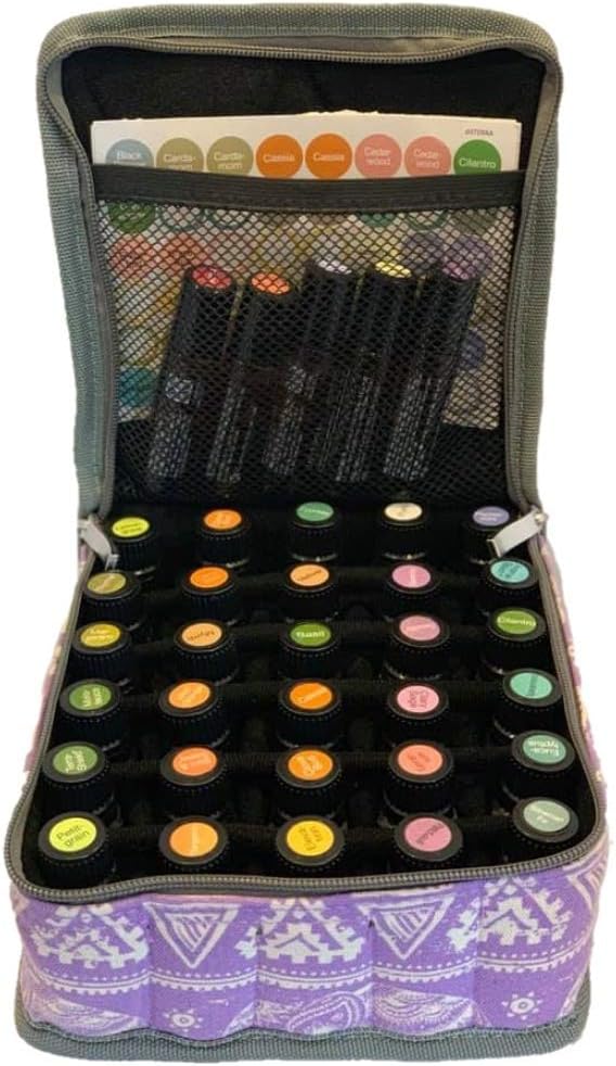 Hytek Gear Essential Oil Carrying Case Holds 30 or 56 Bottles 5ml-15ml - Perfect for Traveling with Oils! Multiple Colors! (30 Vial) (30 Vial, Purple Elephant)